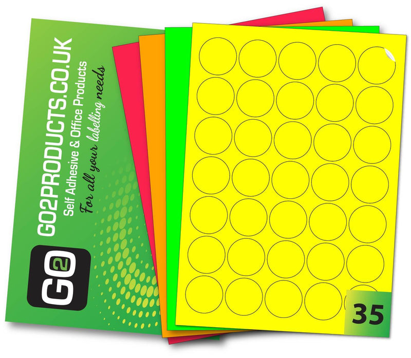 Fluorescent Round Labels 37mm Diameter - Go2products