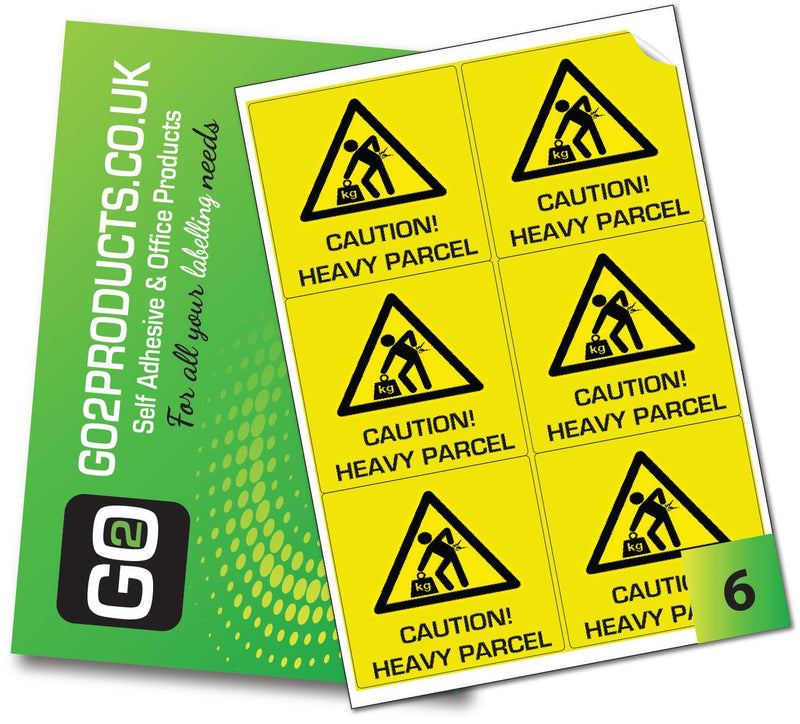 Caution Heavy Parcel Labels (99mm x 93mm)