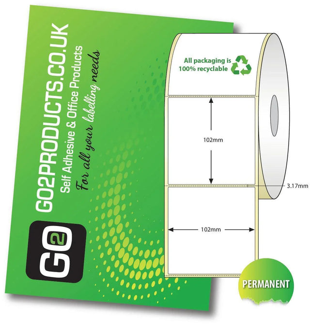 102mm x 102mm Direct Thermal Roll Labels | 25mm Core 9,000 Labels - Go2products