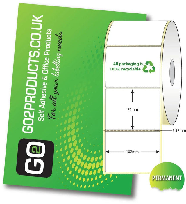 102mm x 76mm Direct Thermal Roll Labels | 25mm Core 12,000 Labels - Go2products