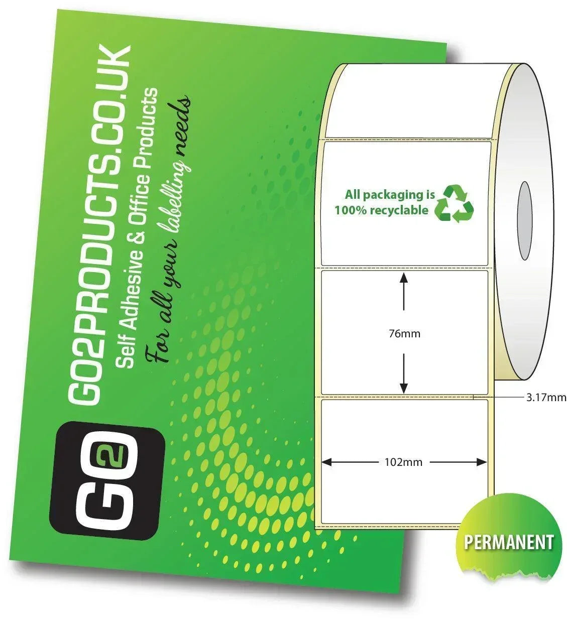 102mm x 76mm Direct Thermal Roll Labels | 25mm Core 12,000 Labels - Go2products