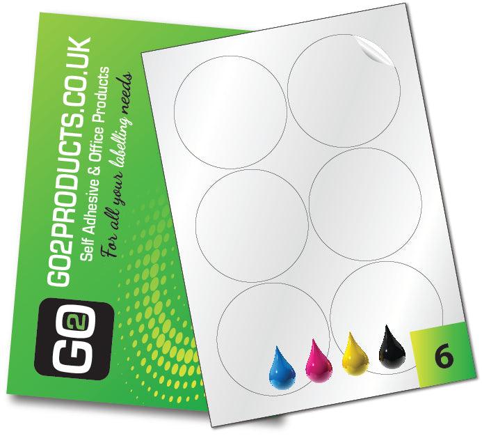6 Gloss White Inkjet Round Labels per sheet with a Permanent adhesive, these labels are suitable for inkjet printers, photocopying and handwriting.
