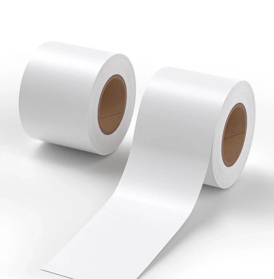 Linerless white roll labels
