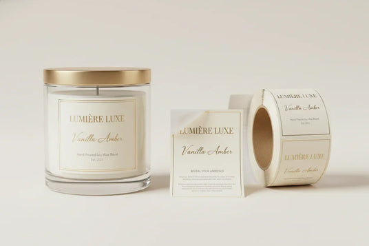 a luxury candle brand that's been finished on a textured material that can be peeled to reveal new information underneath.