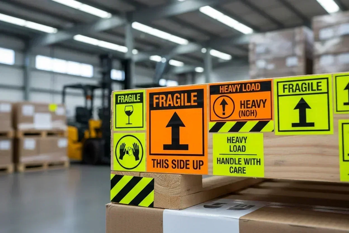 fluorescent neon labels, printed warnings using our labels.