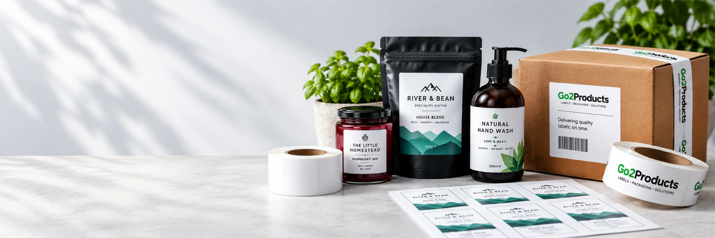Go2Products blank and custom printed labels, roll labels and packaging tape