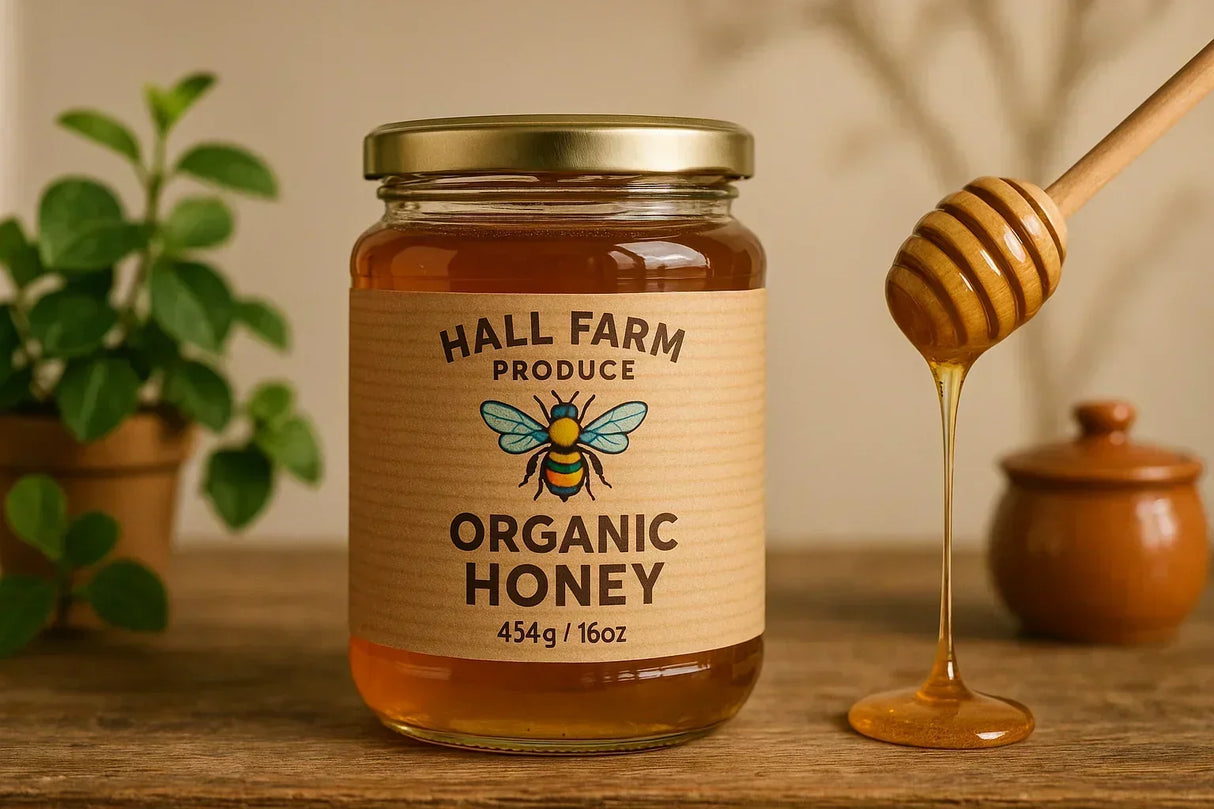 jar of honey using our brown kraft labels