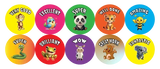 Set of colorful stickers with animal characters and encouraging phrases