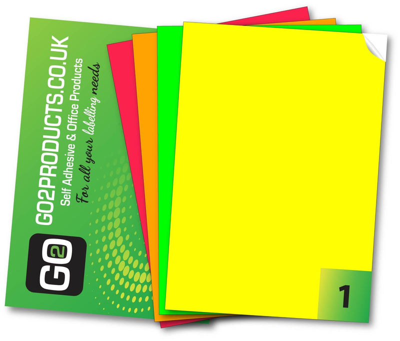 Fluorescent Adhesive Printer Labels 210mm x 297mm - Go2products