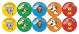 Set of colorful stickers with animal characters and 'I was brave today' text on a white background.