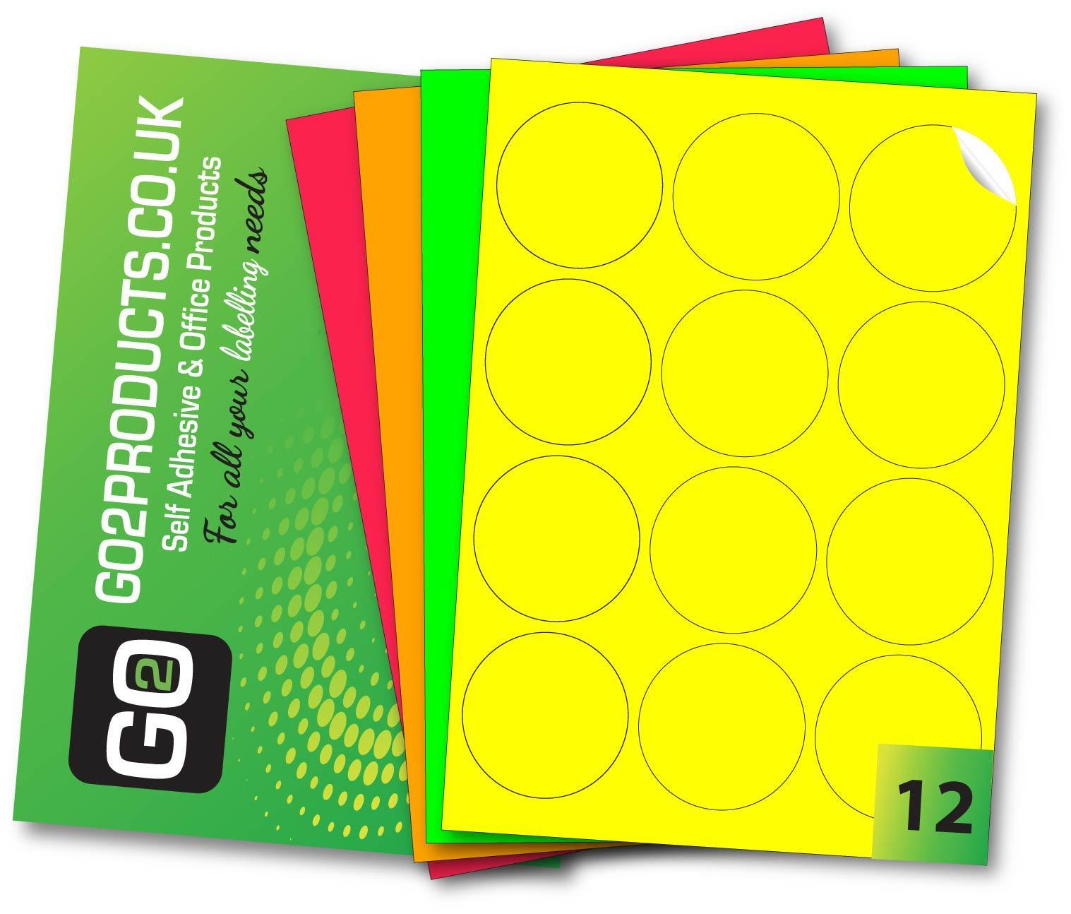 Fluorescent Round Labels (64mm Diameter) - Go2products