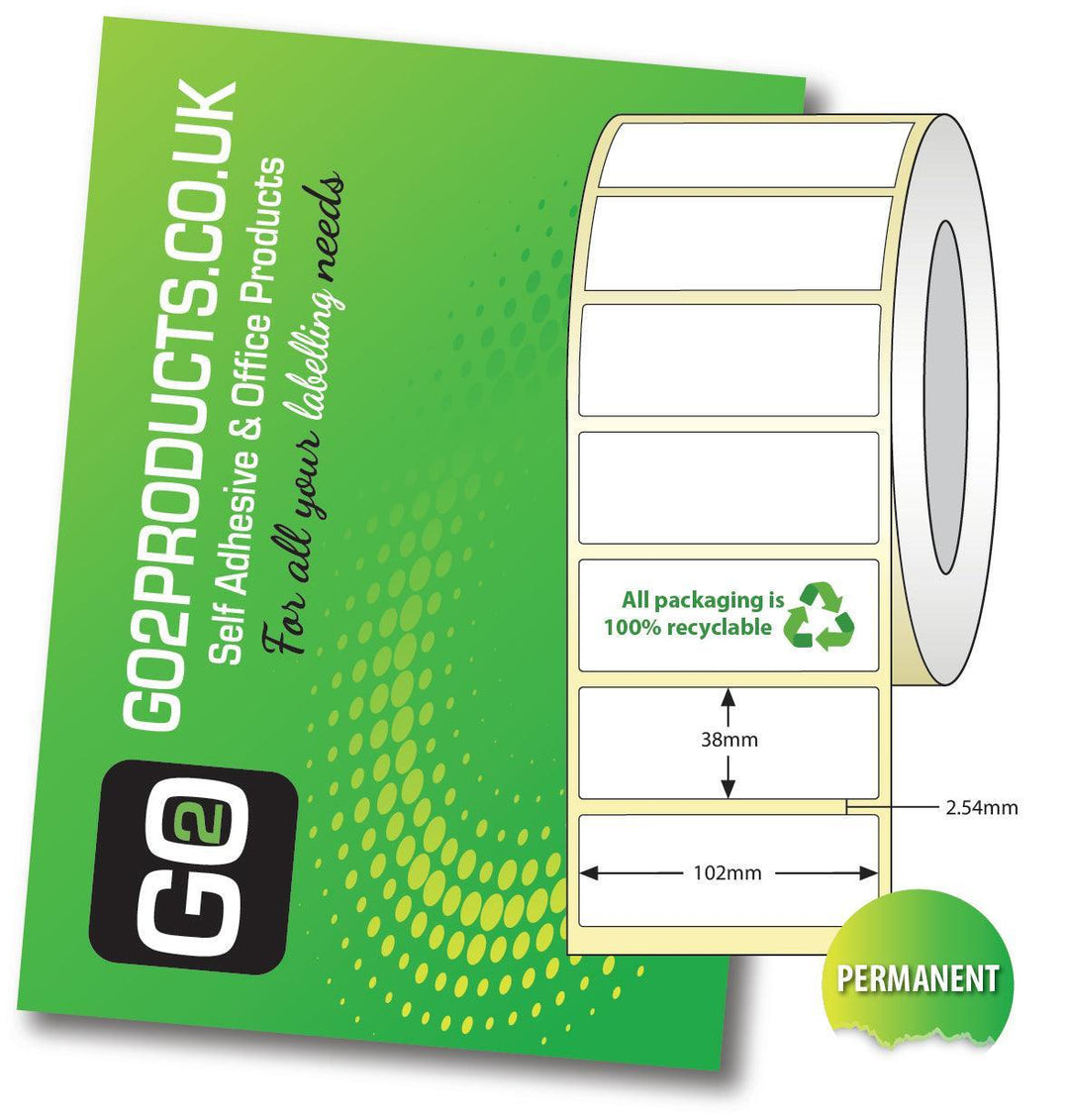 102mm x 38mm Direct Thermal Roll Labels | 76mm Core 24,000 Labels - Go2products