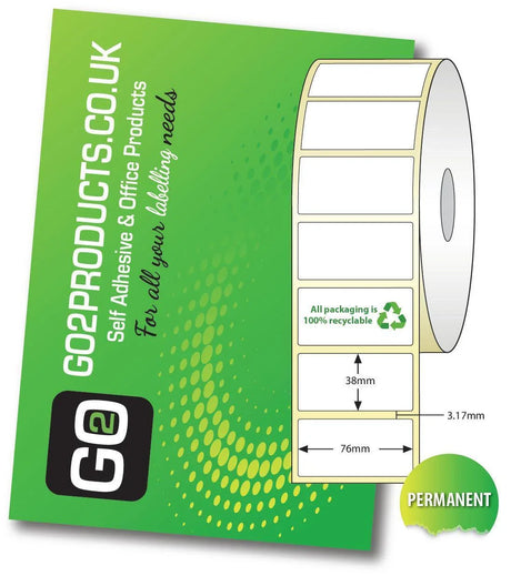 76mm x 38mm Direct Thermal Roll Labels | 25mm Core 32,000 Labels - Go2products
