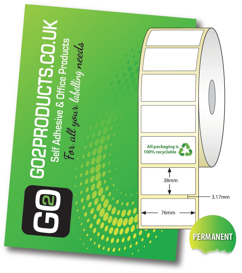 76mm x 38mm Direct Thermal Roll Labels | 25mm Core 32,000 Labels - Go2products