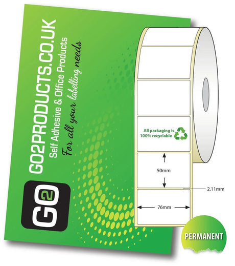 76mm x 50mm Direct Thermal Roll Labels | 25mm Core 24,000 Labels - Go2products