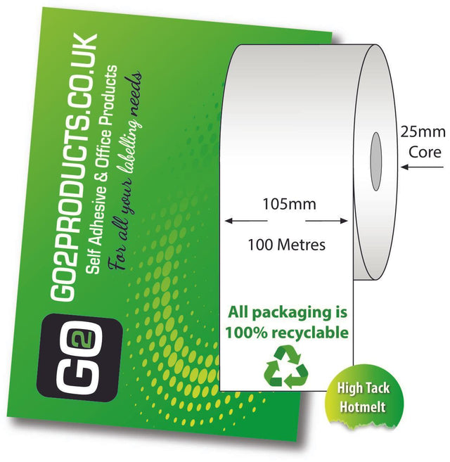 Linerless Paper Label, 105mm x 100m - Go2products