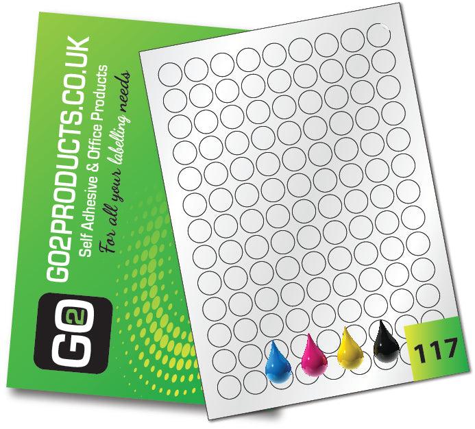 117 Gloss White Inkjet Round Labels per sheet with a Permanent adhesive, these labels are suitable for inkjet printers, photocopying and handwriting.