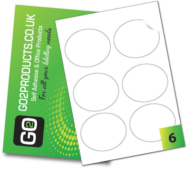 6 Matt White Oval Printer Labels (92mm x 76mm) - Go2products