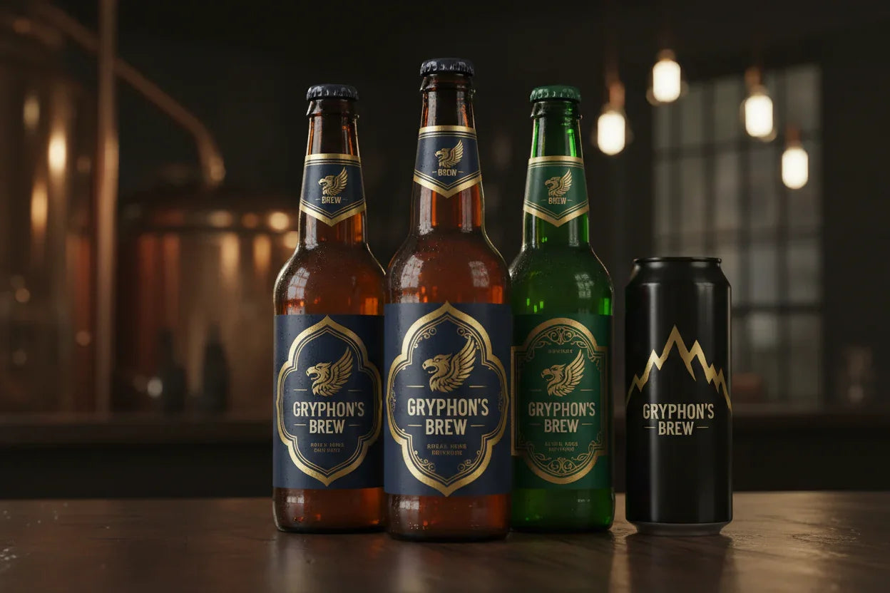 Special-shape craft beer bottle body label, neck label, and full can label design.