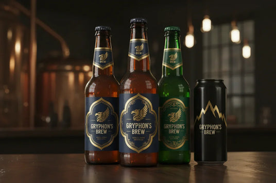 Special-shape craft beer bottle body label, neck label, and full can label design.