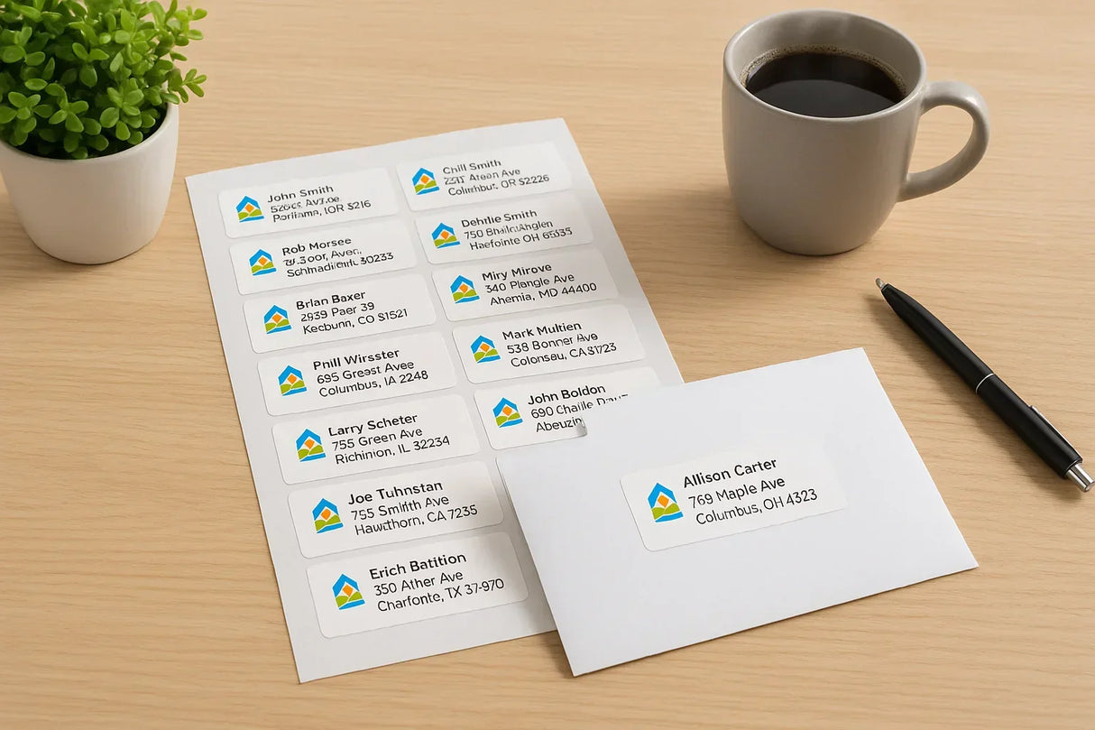Personalised address labels on sheets
