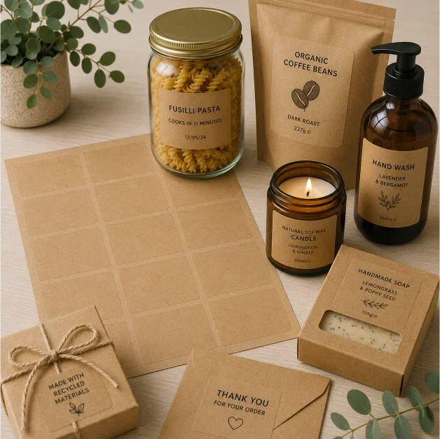 Brown Kraft Paper A4 Labels – Round & Rectangle