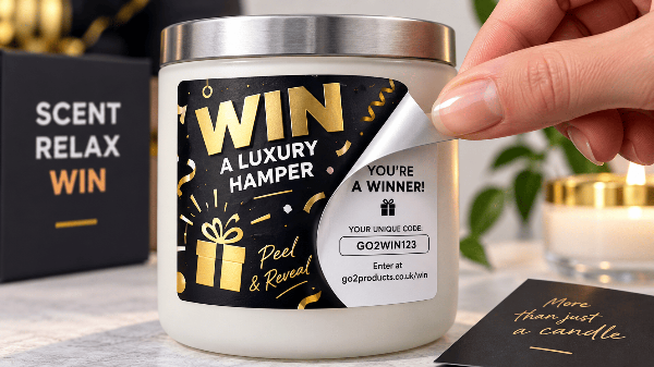 Promotional peel and reveal labels with hidden competition codes