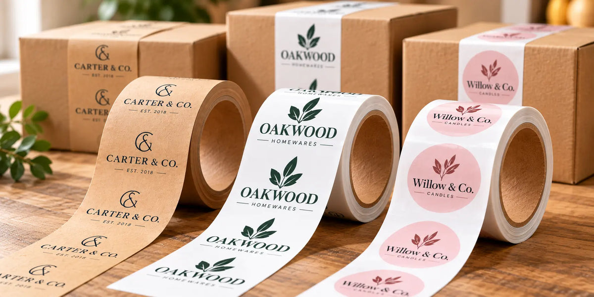 Finished ecommerce parcel sealed with custom printed paper tape