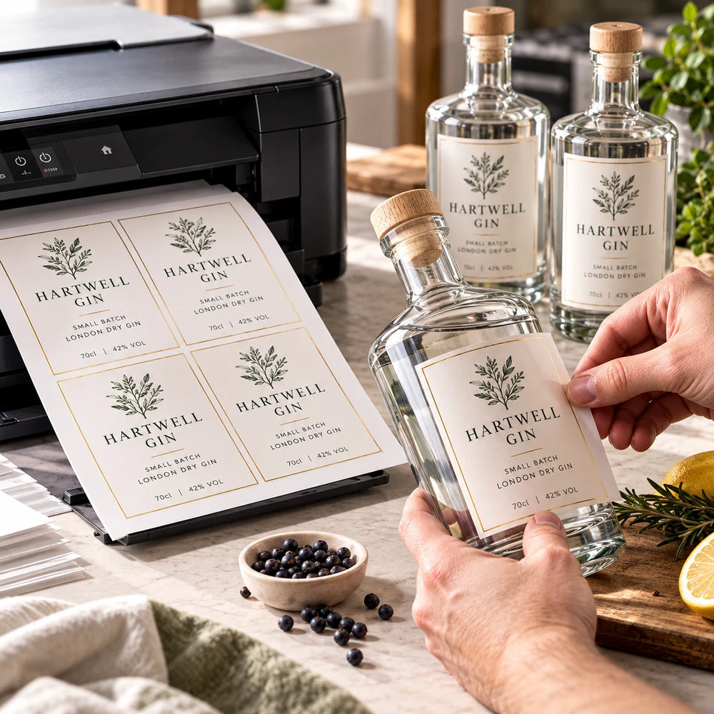 Blank A4 sheet labels for gin bottles