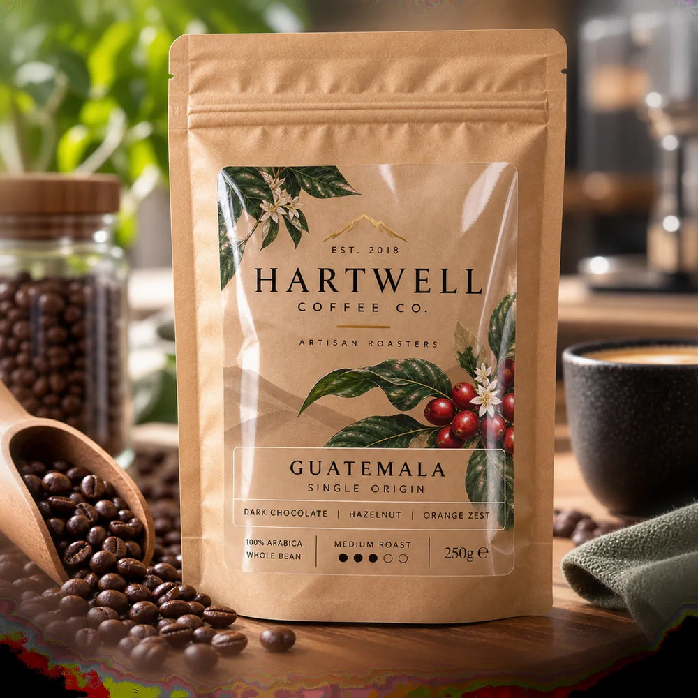 Transparent clear label on a premium coffee pouch