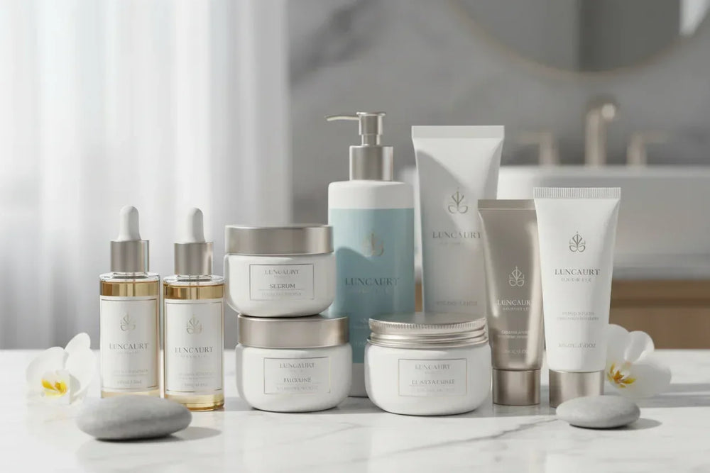 Custom printed cosmetic labels on skincare and beauty products