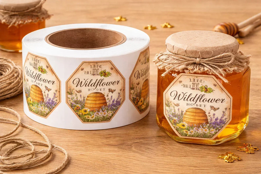 Custom printed honey labels supplied on rolls