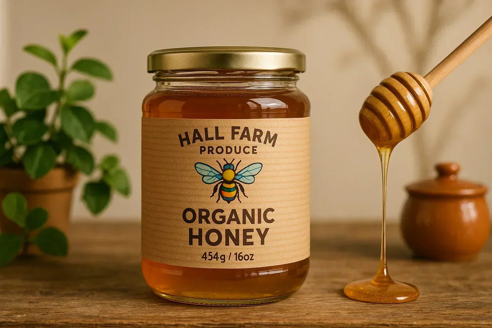 jar of honey using our brown kraft labels