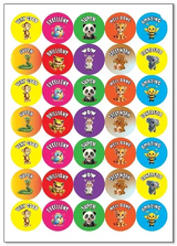 primary school animal reward stickers, 37mm printed on a high gloss white recycled paper. 