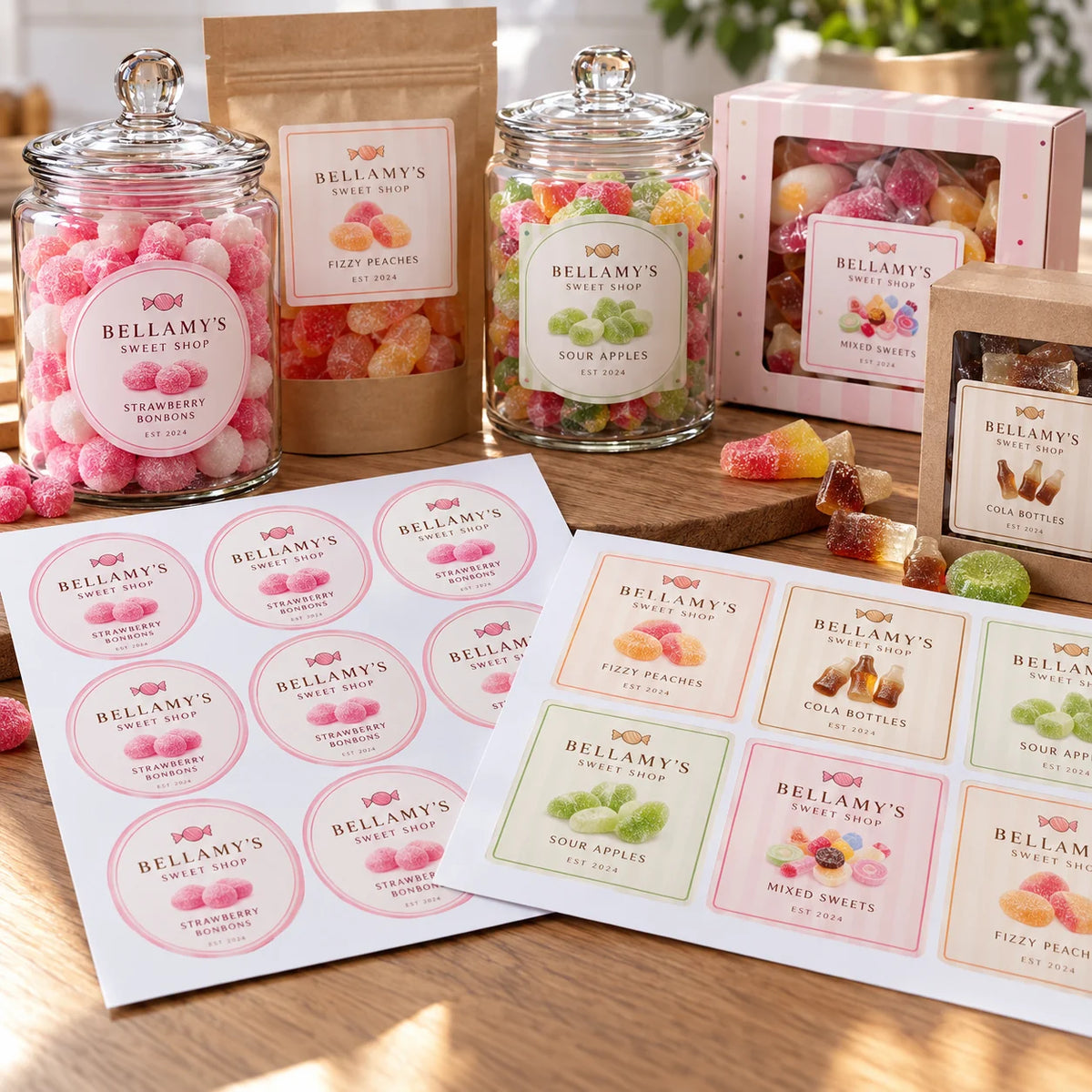 Professionally printed sweet and confectionery labels on sheets