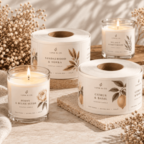 Custom printed candle labels on sheets and rolls for candle jars