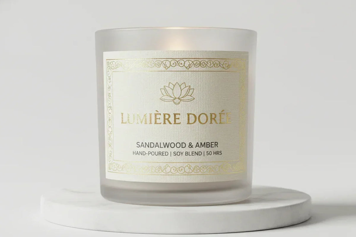 Premium candle labels with foil spot UV and raised varnish finishes