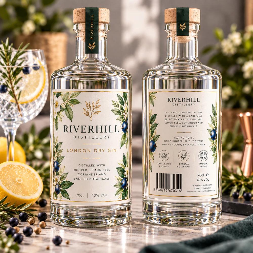 Gin bottle label artwork and packaging layout