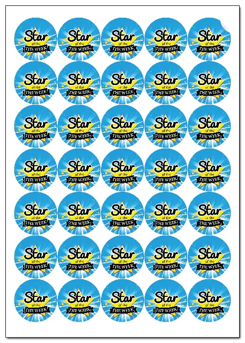 star of the week stickers, 37mm circles