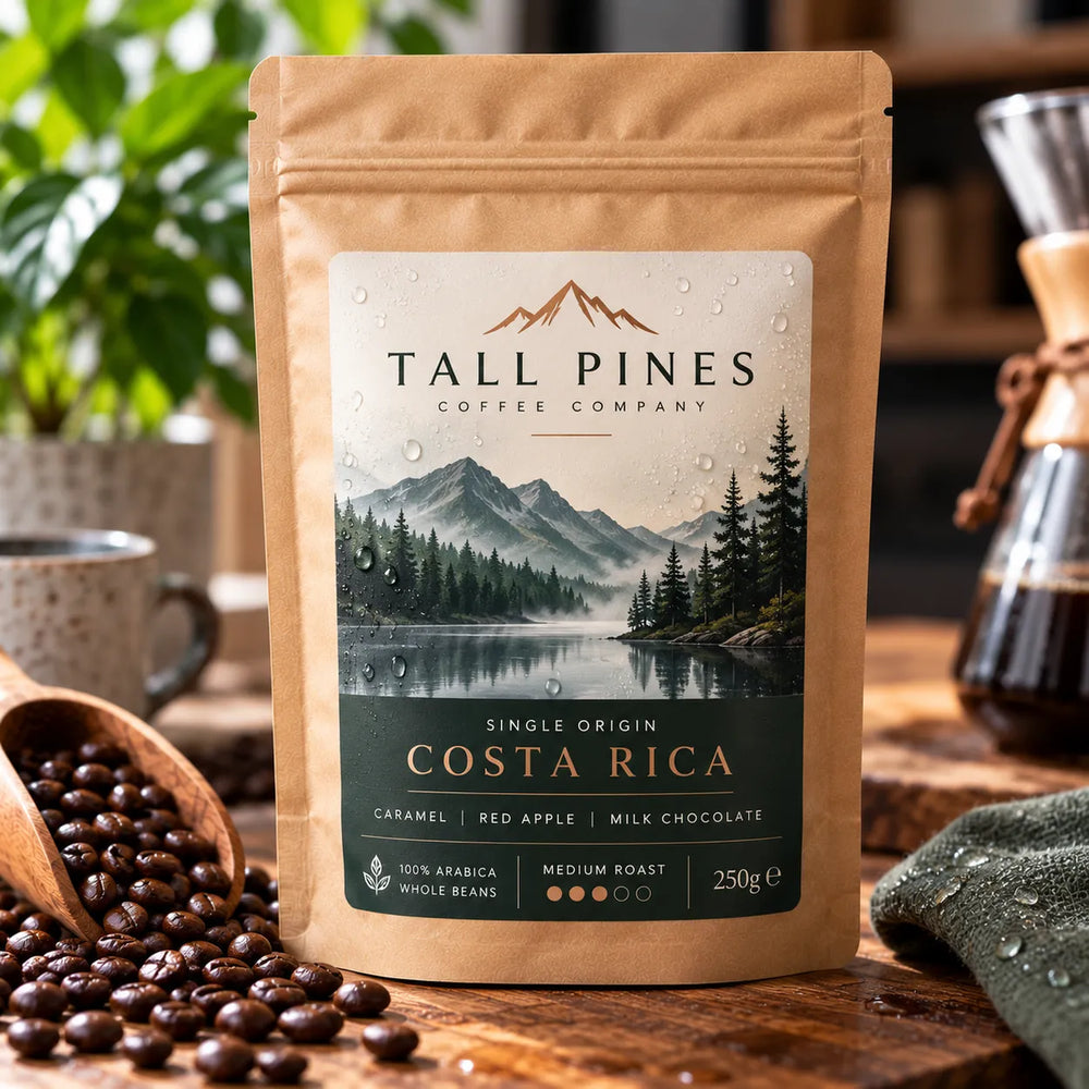 Durable waterproof polyester label on a coffee pouch